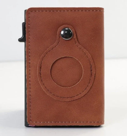 Premium leather wallet with built-in AirTag holder for secure everyday carry and item tracking