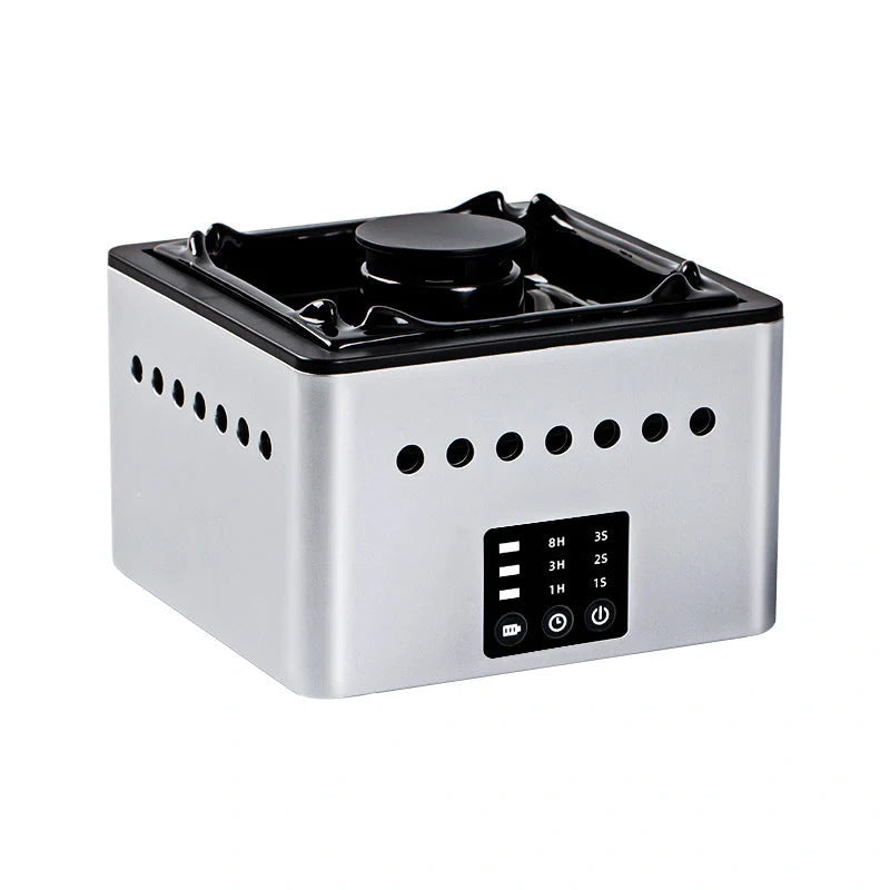 Mini ashtray air purifier in ceramic white, black, and blue with negative ion technology