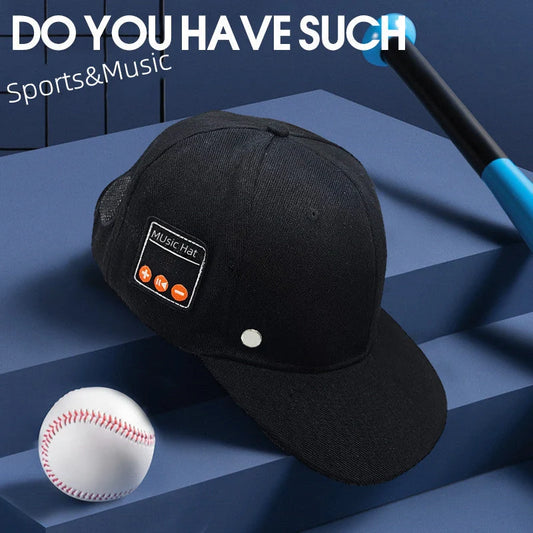 Bluetooth-compatible music hat in black and light grey with adjustable sizing