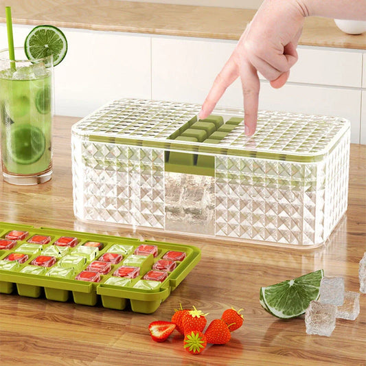 Large silicone square ice mold with lid for easy ice cube removal