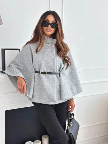 Stylish batwing cloak jacket for women in various colors, including black, apricot, gray, and wine red.
