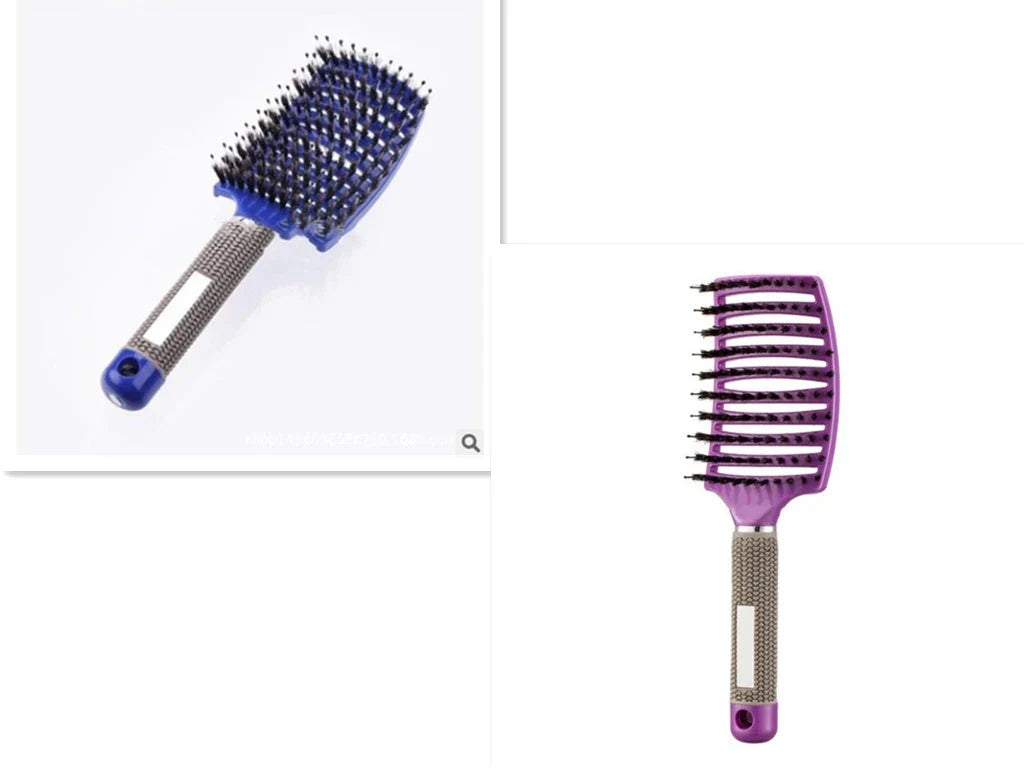 A premium hair brush with a sleek design, featuring soft bristles and a rounded massage function for healthy, detangled hair