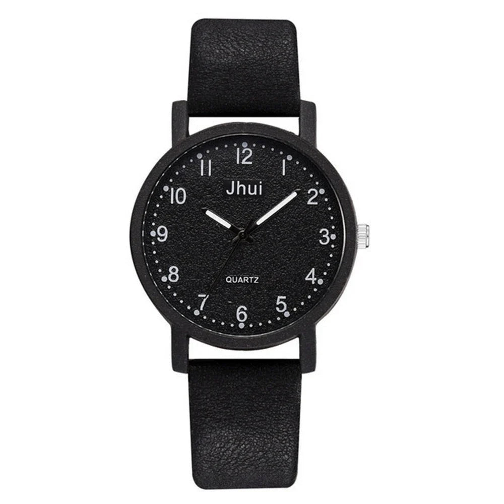 Stylish analog quartz watch for women with stainless steel clasp and PU leather strap in various colors