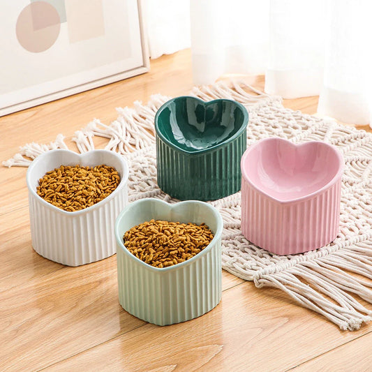 Elevated ceramic pet bowl with angled design for comfortable, natural feeding of cats and dogs