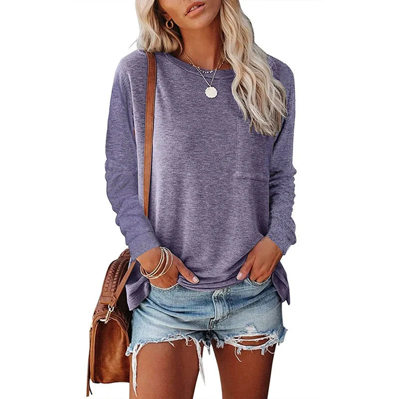 A long-sleeved cotton-polyester blend T-shirt in a variety of classic and on-trend colours, featuring a stylish chest pocket design.