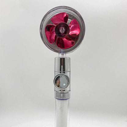 360-degree rotating high-pressure shower head with built-in fan and adjustable water spray