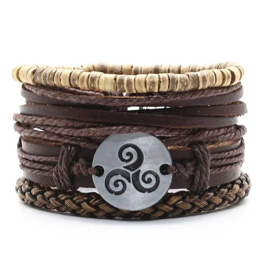 Men's genuine leather vintage braided bracelet with adjustable closure