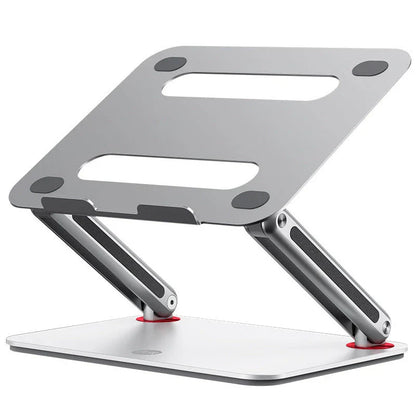 Adjustable aluminium laptop stand with foldable design and ventilated cooling rack for desks