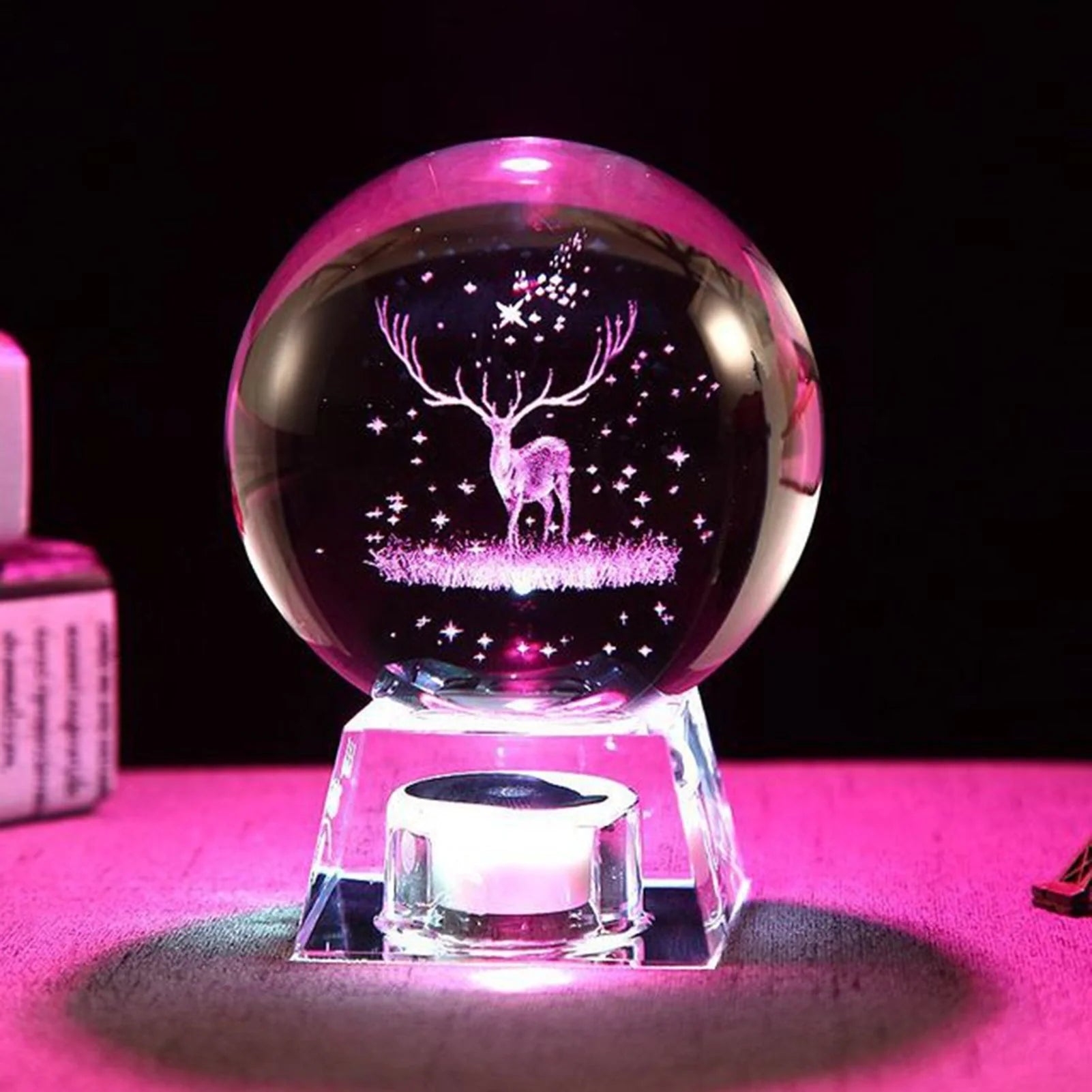 LED Music Box with luminous crystal ball showcasing Milky Way or Solar System 3D perspective