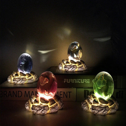 A crystal-clear resin dragon egg decor with a realistic 'lava dragon' design, perfect for fantasy and fossil enthusiasts.