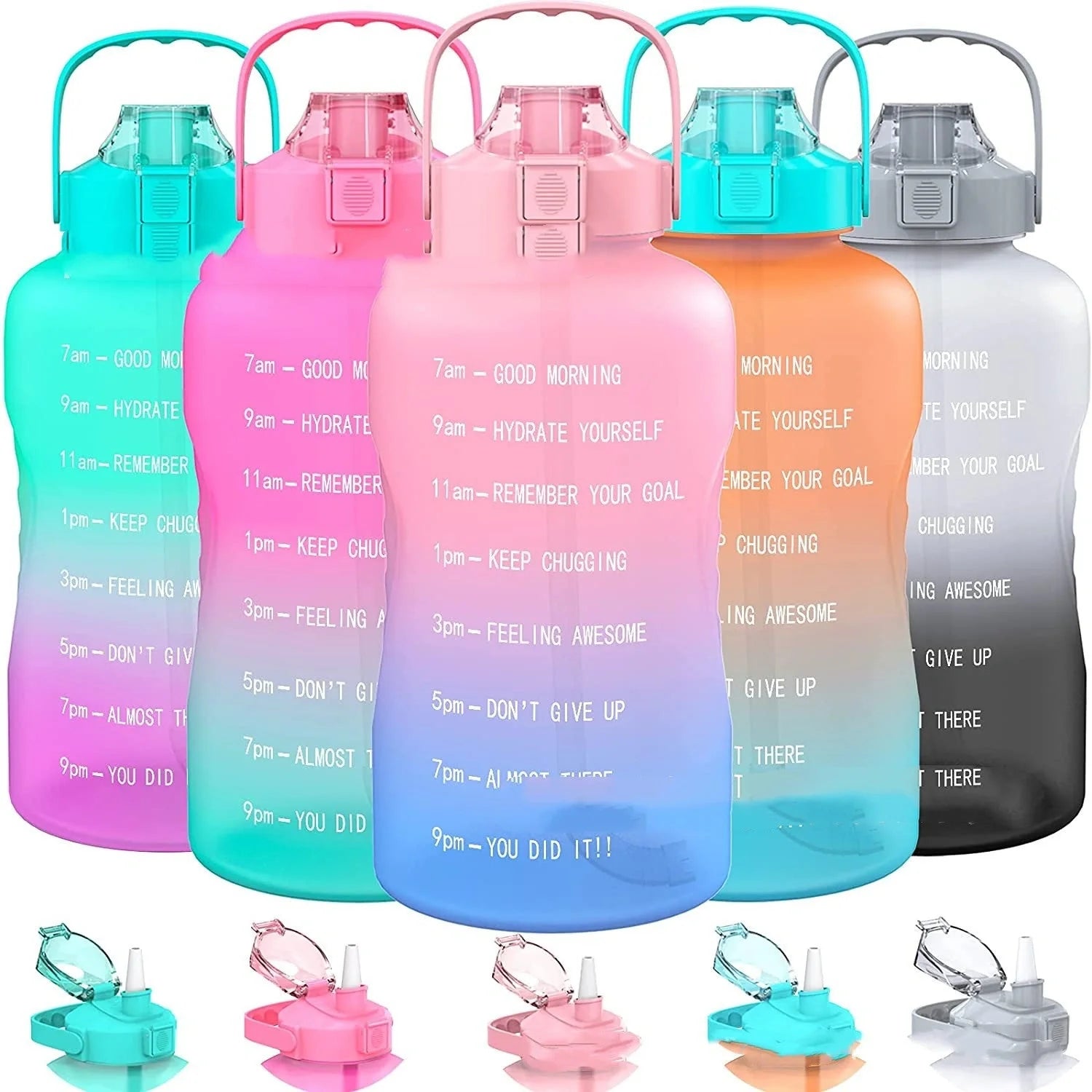 2.2L Large Capacity Half Gallon Plastic Space Cup with time markings and gradient colours