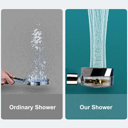 A high-pressure shower head with a stop button, cotton filter, and powerful water pressure for a luxurious bathing experience.
