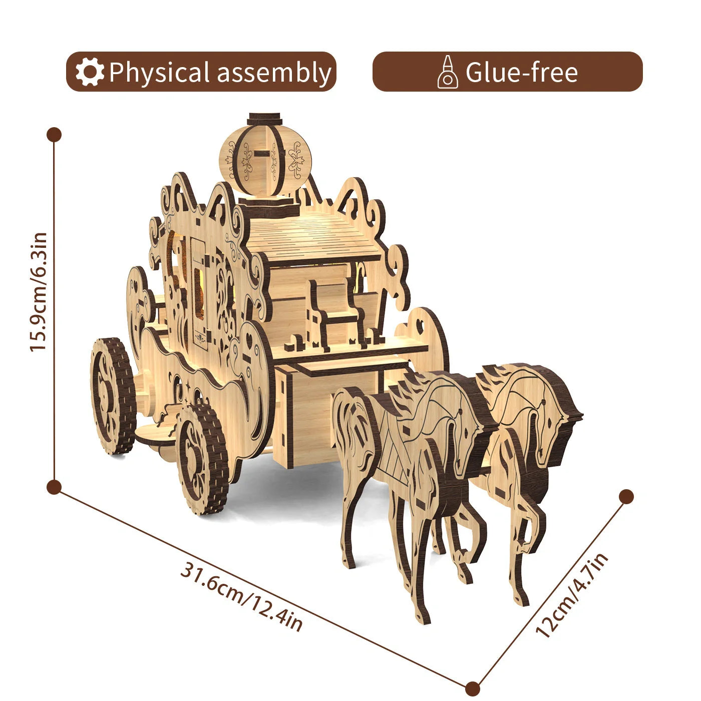 Exquisite wooden puzzle toy depicting Princess Amelia's classic carriage, showcasing British craftsmanship and timeless elegance.