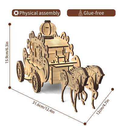 Exquisite wooden puzzle toy depicting Princess Amelia's classic carriage, showcasing British craftsmanship and timeless elegance.