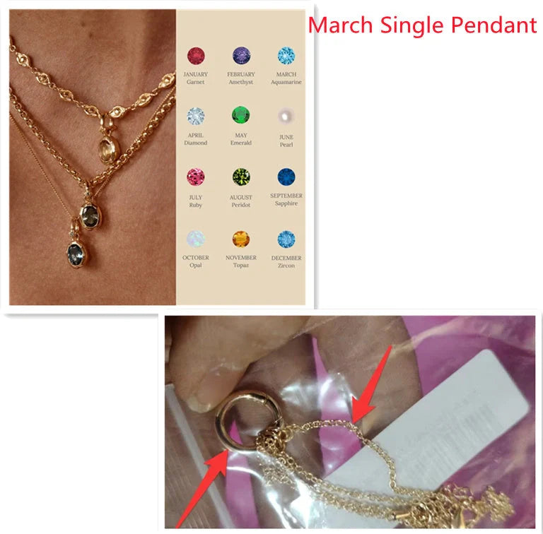 Stainless steel twelve birthday stone necklace with love pendant, featuring durable titanium steel construction.