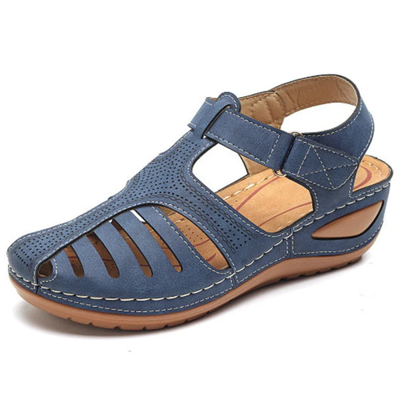 Women's Plus Size Retro Sandals with round toe and wedge heel in various colours