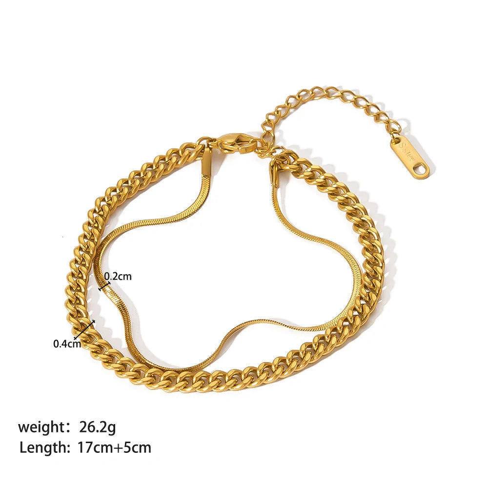 Stainless steel bracelet with real gold treatment in various colours, featuring geometry shapes and ring elements