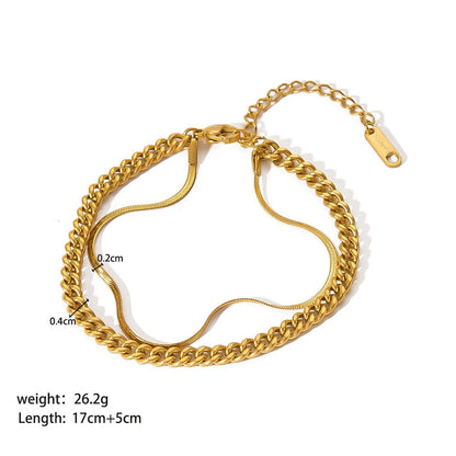 Stainless steel bracelet with real gold treatment in various colours, featuring geometry shapes and ring elements