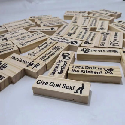 Couple's Intimacy Block Tower Game in natural wood colour, 48 pieces