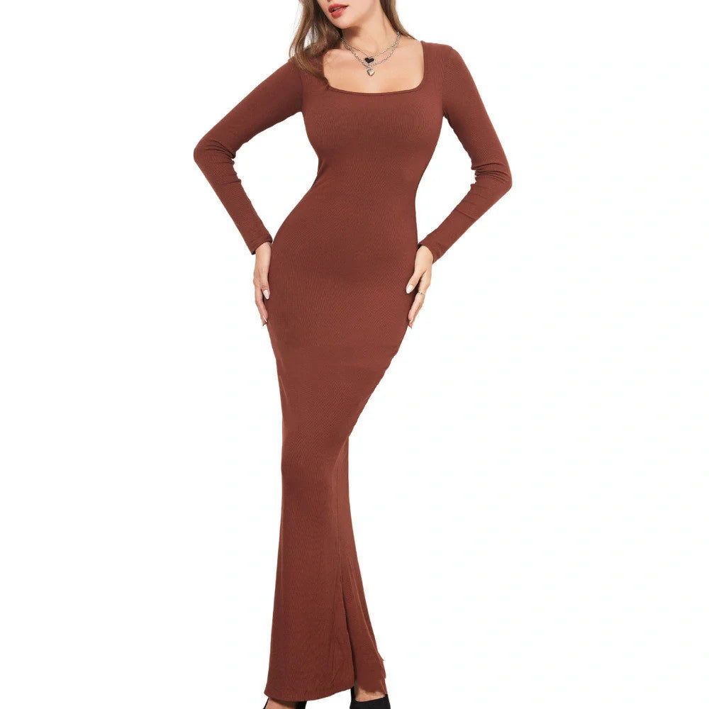 Double-layer slimming dress in black, featuring waist support and hip lifting design, perfect for any occasion.