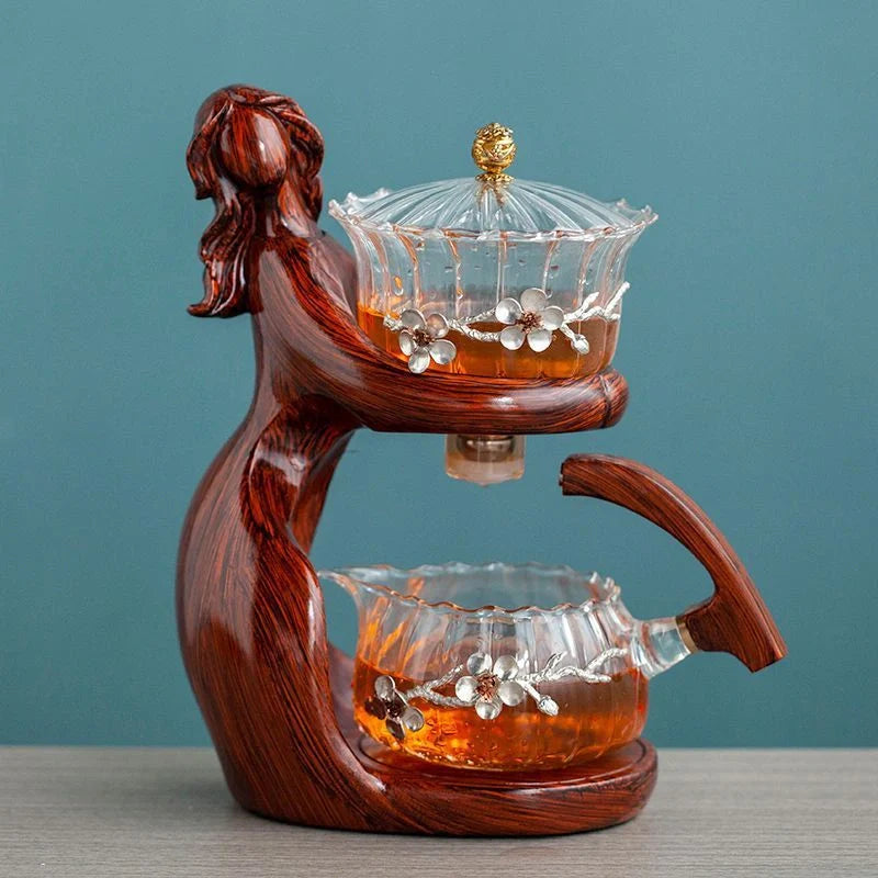 Maid Semi-automatic Tea Set with heat-resistant glass and stainless steel filters