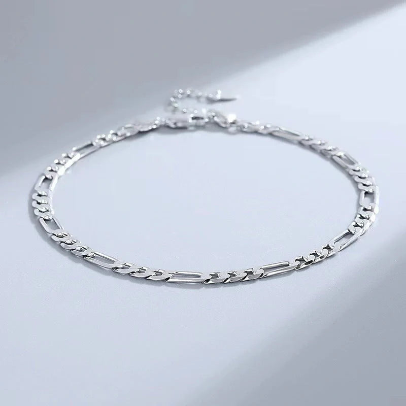 S925 Sterling Silver Hip Hop Anklet with diamond shape and line elements