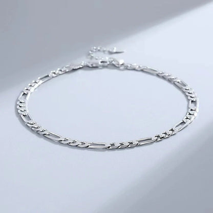 S925 Sterling Silver Hip Hop Anklet with diamond shape and line elements