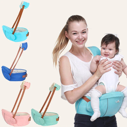 Versatile baby carrier with adjustable hip seat, offering hands-free support and multiple carrying positions for newborns to toddlers