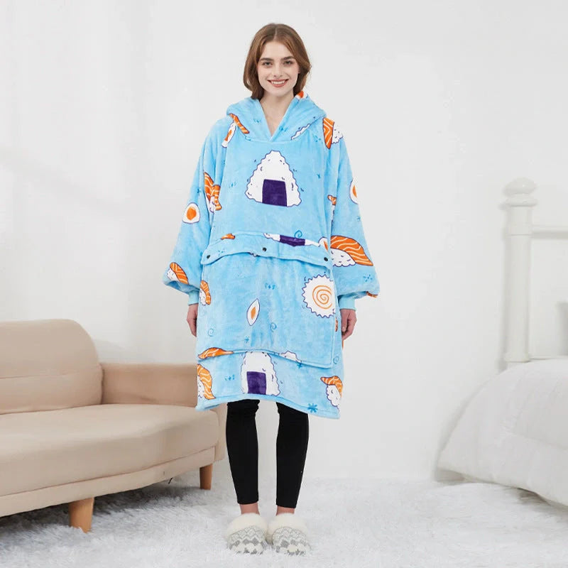 USB heated oversized hoodie blanket with large back heating area in various colors