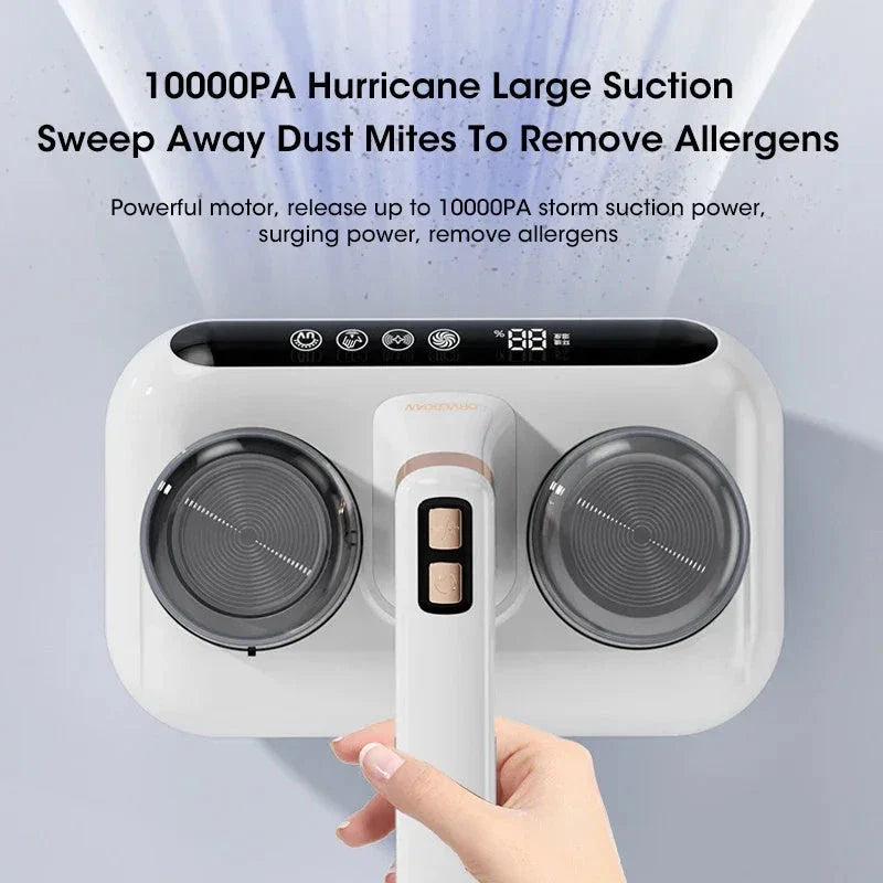 Cordless handheld mattress vacuum cleaner with powerful suction, UV sterilization, and HEPA filtration for deep cleaning beds, pillows, and home surfaces