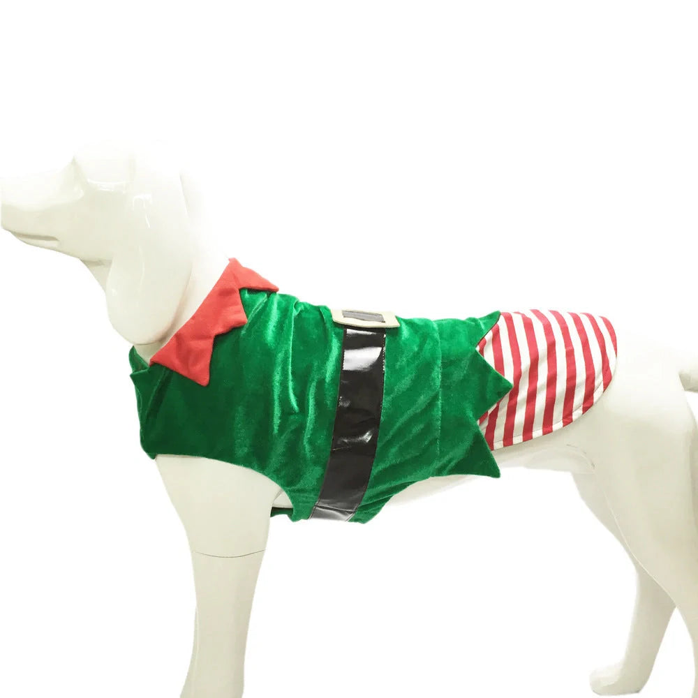 Green elf Christmas costume for dogs with adjustable fit