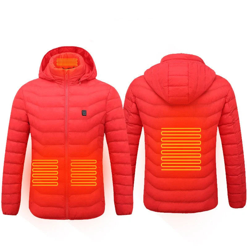 Men's electric heated puffer jacket for skiing with insulated hood