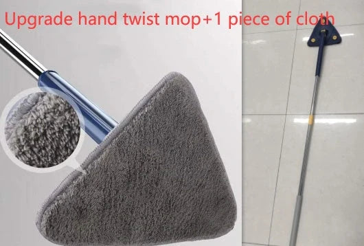 Extendable Triangle Mop with 360° rotatable head for deep cleaning in blue and white