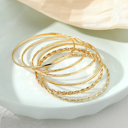 Bohemian Metal Chain Bracelet Set with Geometric Gold-tone Links for Women