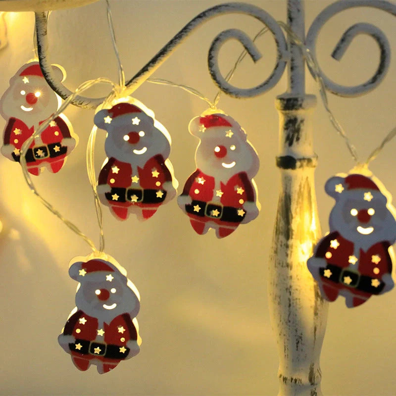 Christmas LED light string with Santa Claus, elk, and snowman ornaments for festive decoration