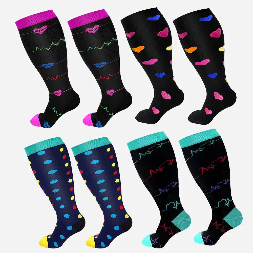 Plus-sized compression socks with bamboo fiber blend for breathability and comfort