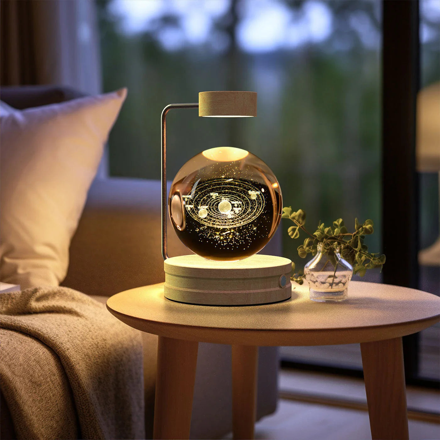 Enchanting crystal ball night light with cosmic designs, creating a warm and soothing ambiance in any room.