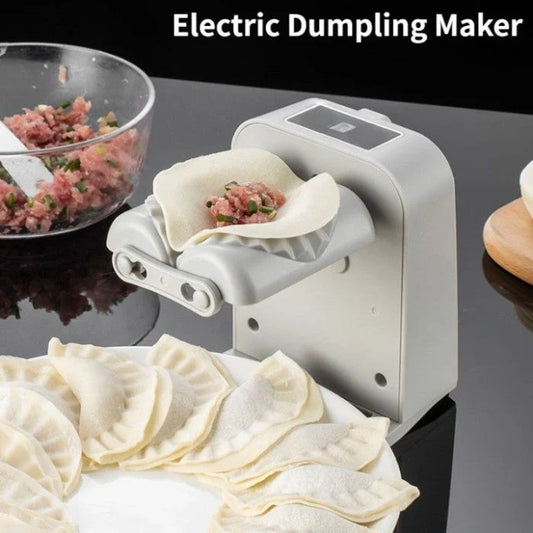 Electric Dumpling Maker Machine in white, compact and efficient for kitchen use