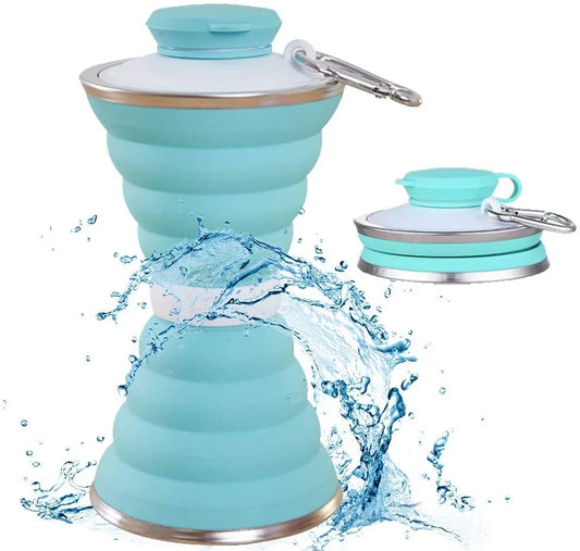 500ml foldable silicone water bottle in various colors with leak-proof lid