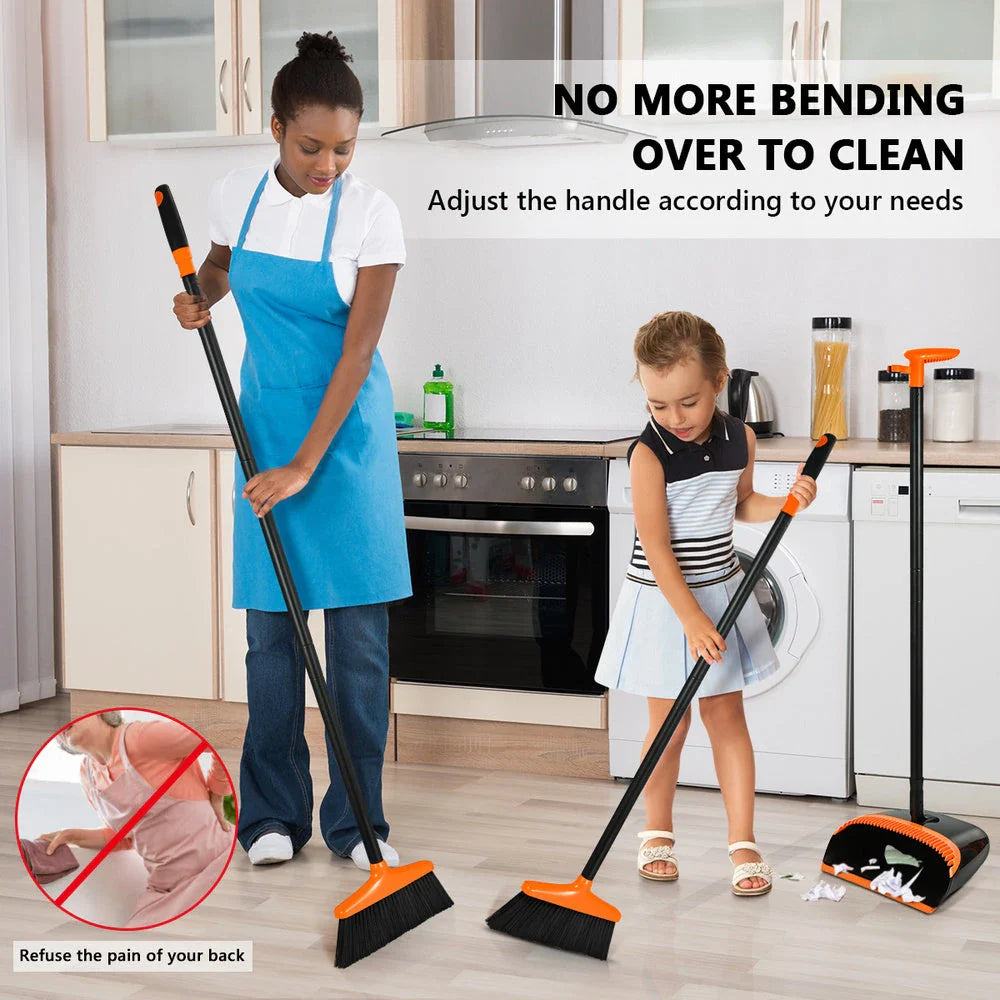 HOMEMAXS black and orange broom and dustpan set for effortless household cleaning