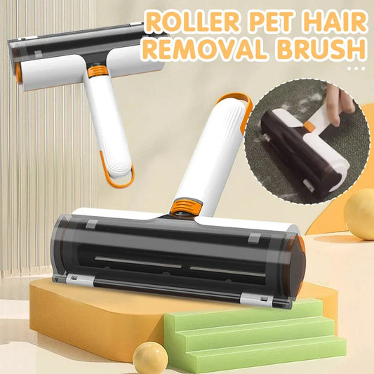 2-in-1 pet hair removal roller with soft bristles for effortless cleaning of clothes, furniture, and car interiors