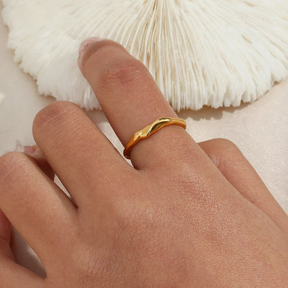 Elegant adjustable stainless steel bamboo ring with gold finish