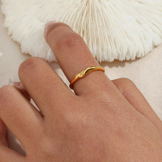 Elegant adjustable stainless steel bamboo ring with gold finish