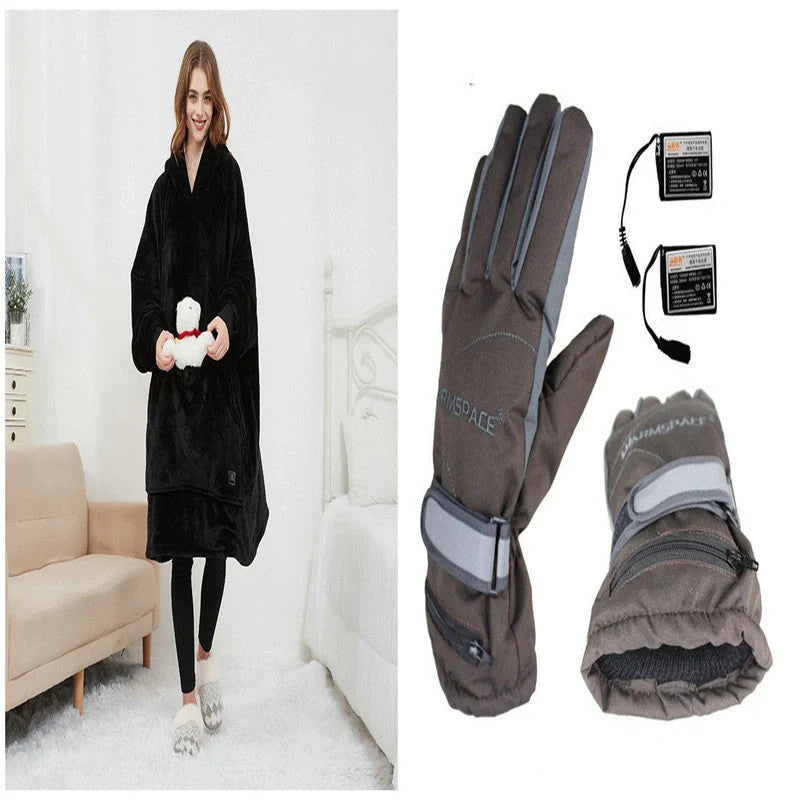 USB heated oversized hoodie blanket with large back heating area in various colors