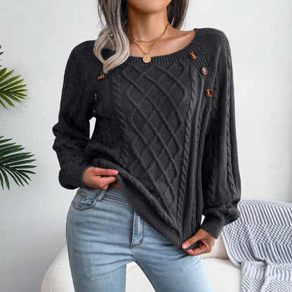 Women's square neck knitted sweater with button design in various colours