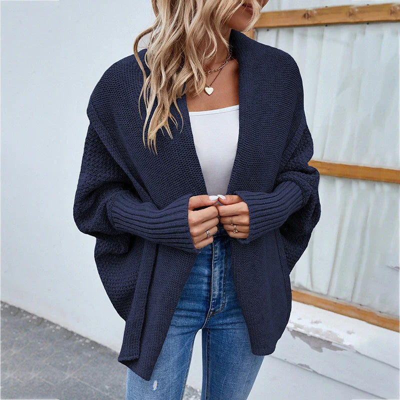 Cozy knit cardigan jacket with batwing sleeves in a variety of solid colors