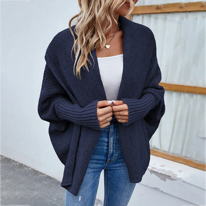 Cozy knit cardigan jacket with batwing sleeves in a variety of solid colors