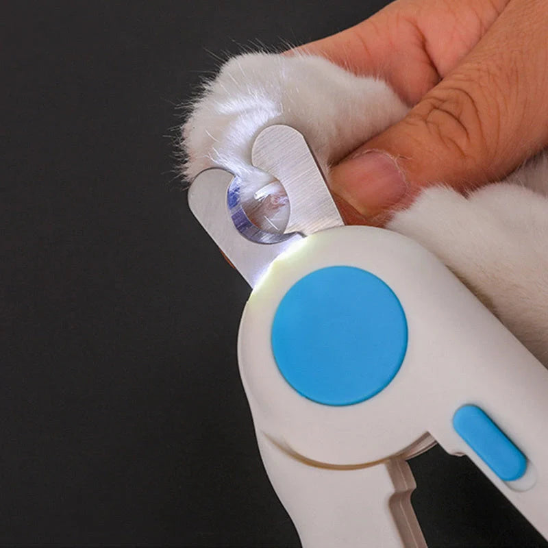 LED illuminated cat and dog nail clippers with sharpener in blue and green
