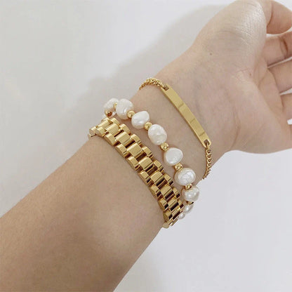 Stylish titanium steel bracelet watch for women with geometric design and adjustable length.