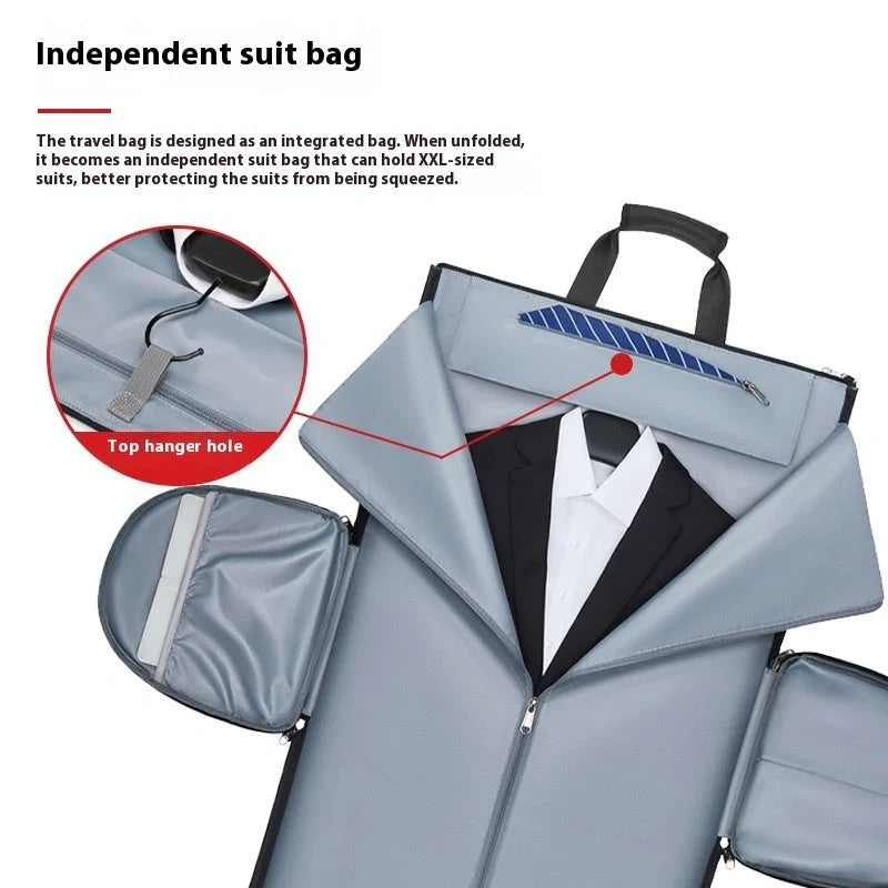 Black waterproof suit bag for men with shoe compartment and dry-wet separation